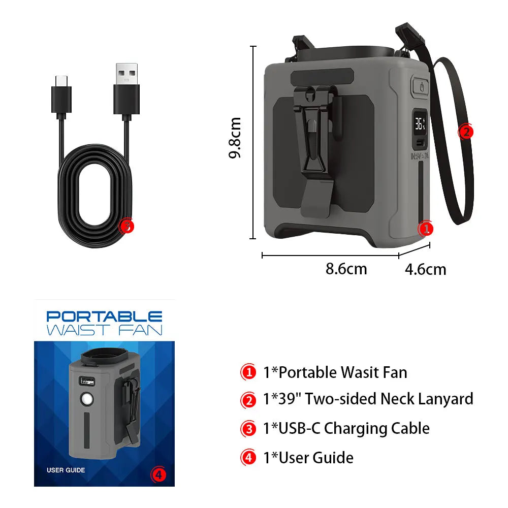 10000mAh Clip Fan with 5 Speeds & Light